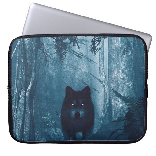 Wolf in Dark Forest. Laptop Sleeve (Front)