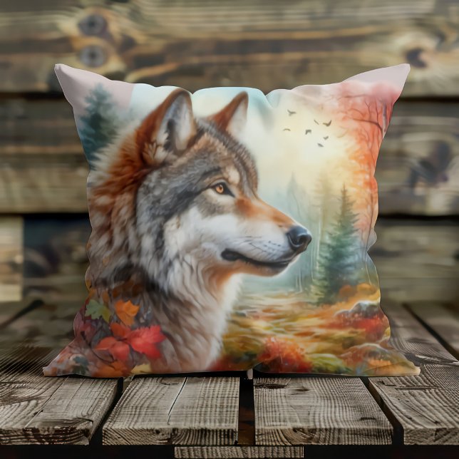 Wolf in Forest: A Stunning Blend of Nature  Throw Pillow (Creator Uploaded)