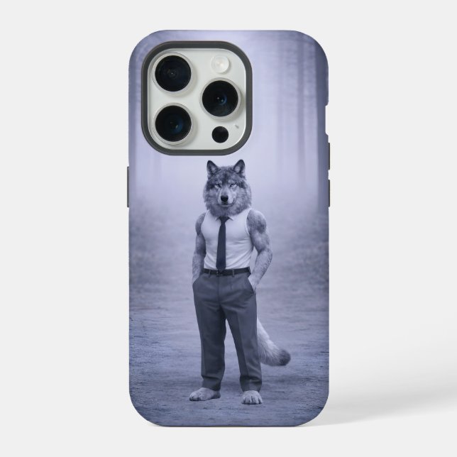 Wolf in Minimal Formal Attire – Silent Forest Port iPhone Case (Back)