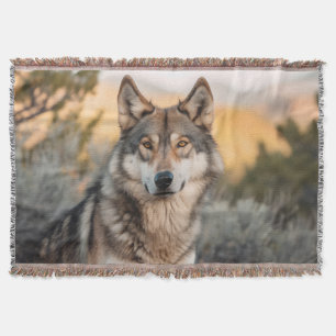 Wolf in nature throw blanket