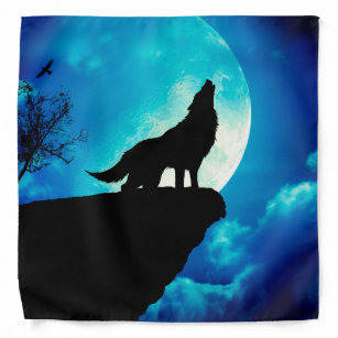 Wolf in silhouette howling to the full moon bandana