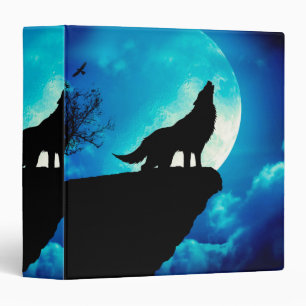 Wolf in silhouette howling to the full moon binder