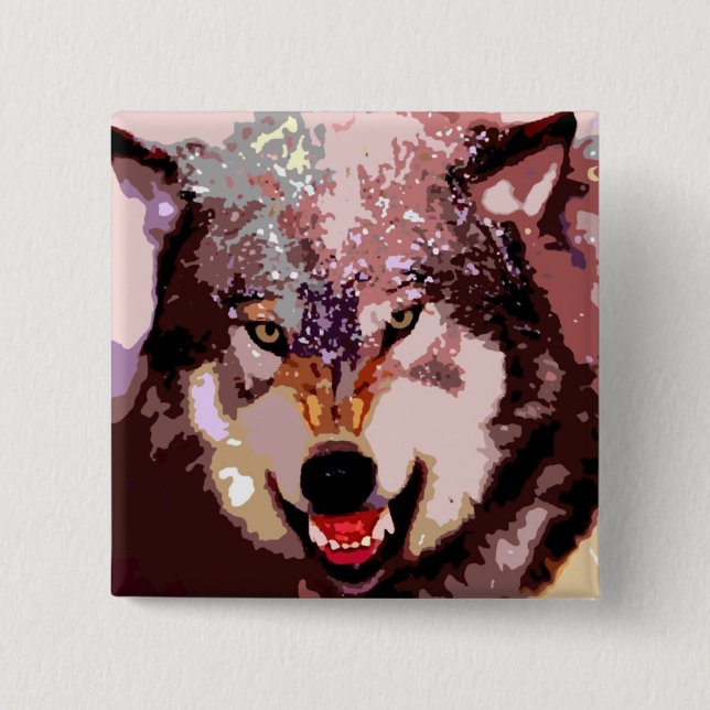 Wolf in Snow 2 Inch Square Button (Front)