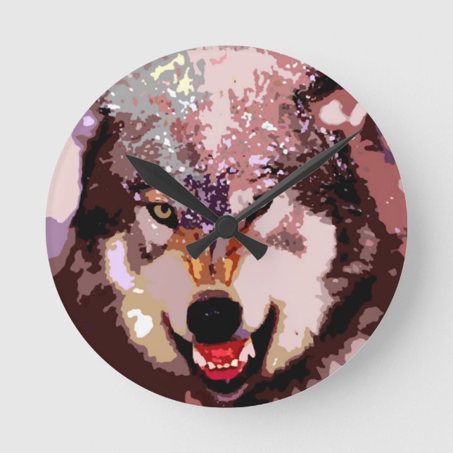 Wolf in Snow Round Clock (Front)