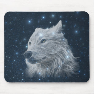 Wolf in starry night sky mouse pad