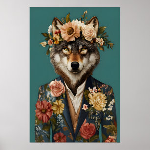 Wolf In Suit Poster, Wolf Portrait, Wolf Oil Poster
