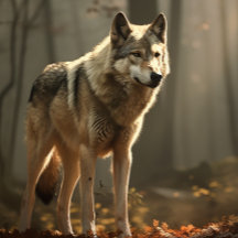 Wolf in Sunlit Forest Clearing Jigsaw Puzzle