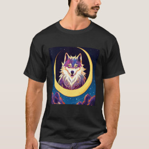 Wolf in the Crescent Moon Design T-Shirt