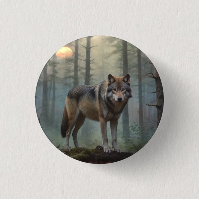 Wolf in the Forest 1 Inch Round Button (Front)