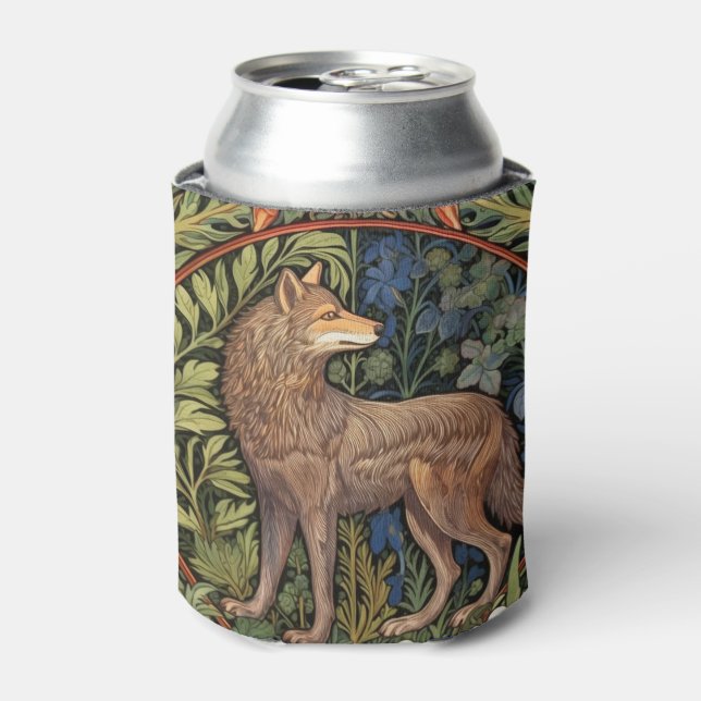 Wolf in the forest art nouveau can cooler (Can Front)