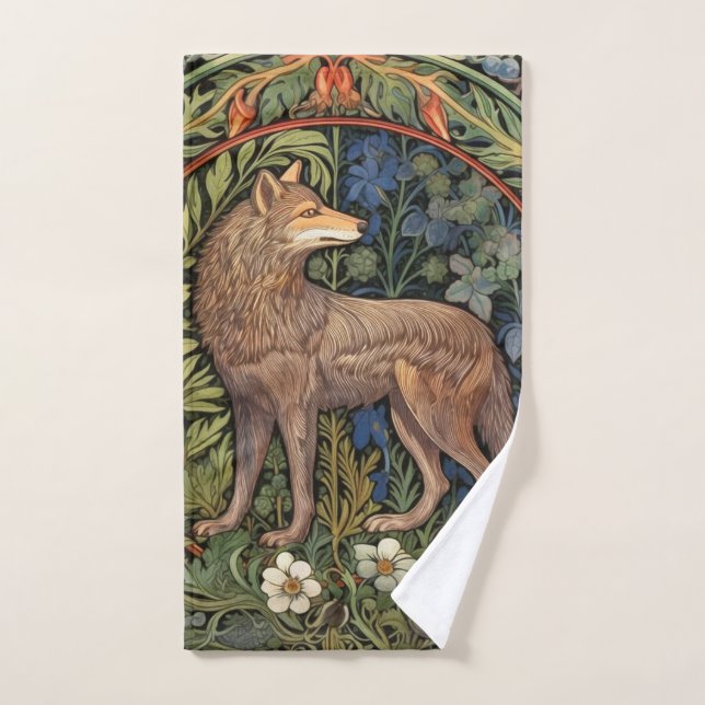Wolf in the forest art nouveau hand towel (Hand Towel)