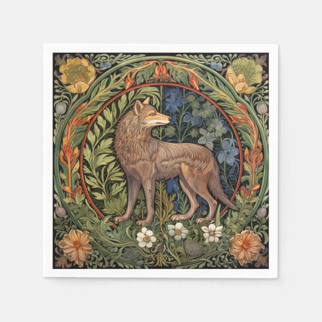 Wolf in the forest art nouveau napkin (Front)