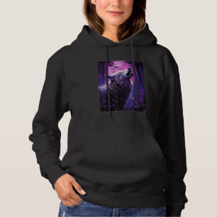 Wolf in the forest howling at the Moon Fantasy Art Hoodie