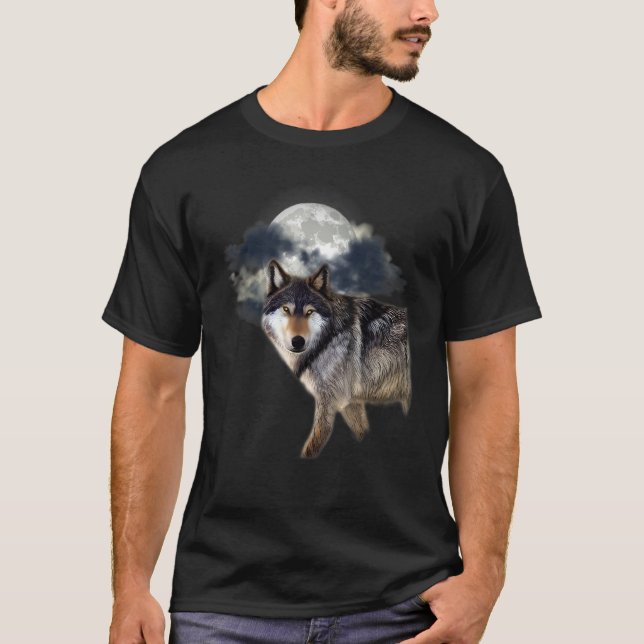 Wolf In The Full Moon Wolf and Nature Lovers Wolf T-Shirt (Front)