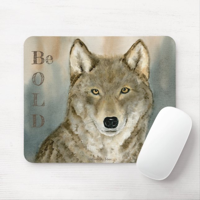 Wolf in the Mist Watercolor Mouse Pad (With Mouse)