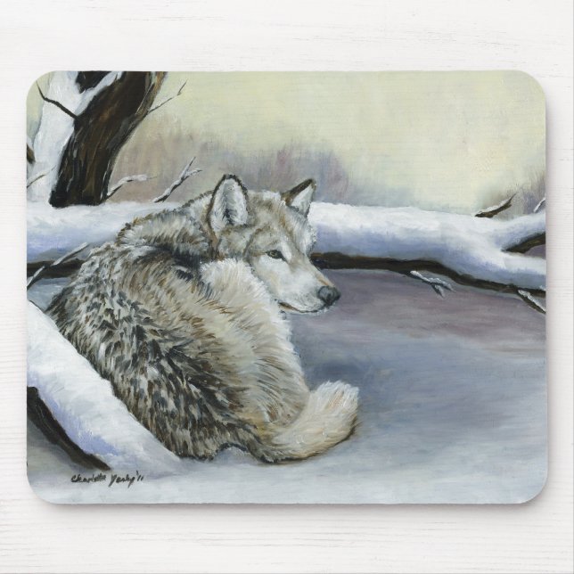 Wolf in the Snow Art mouse Pad (Front)