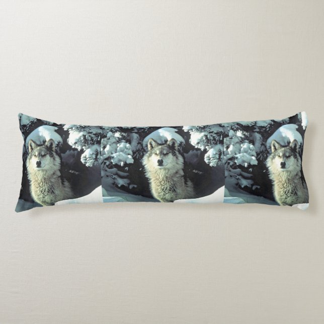 Wolf In The Snow Body Pillow (Front)