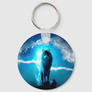 Wolf in the thunderstorm keychain