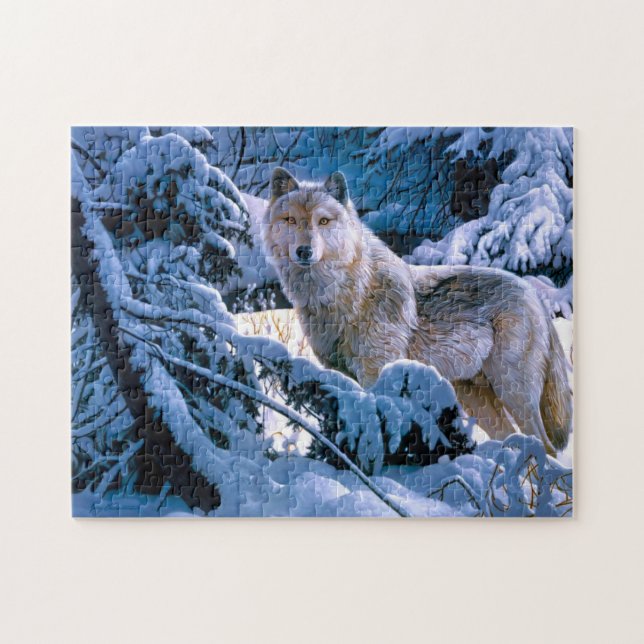 Wolf in the winter forest painting jigsaw puzzle (Horizontal)