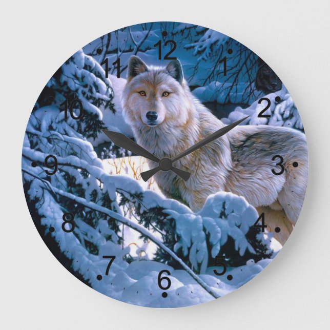 Wolf in the winter forest painting large clock (Front)