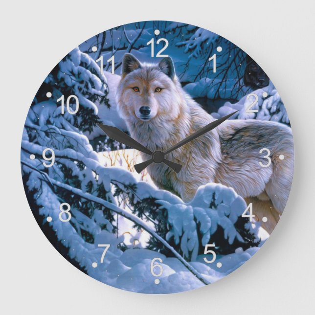 Wolf in the winter forest painting large clock (Front)
