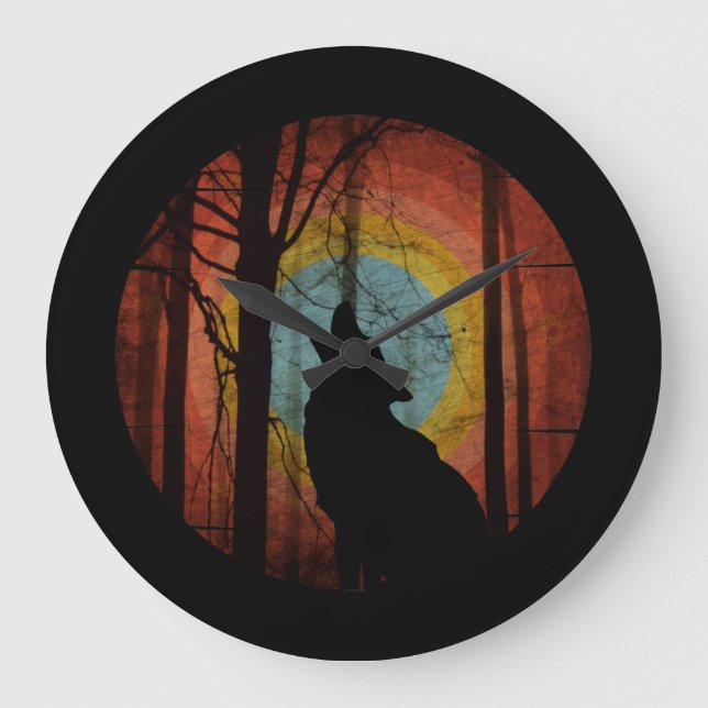 WOLF IN THE WOODS FOREST LARGE CLOCK (Front)
