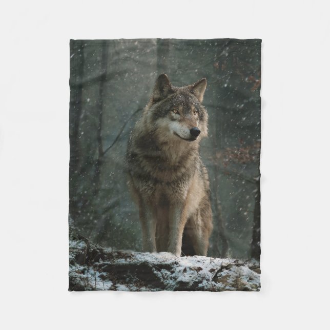 Wolf in Winter Fleece Blanket (Front)