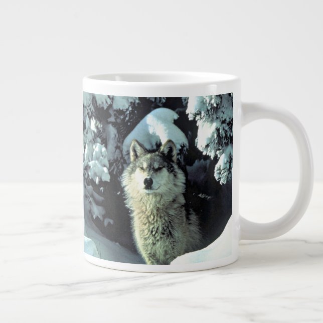 Wolf In Winter Forest Strength Large Coffee Mug (Right)