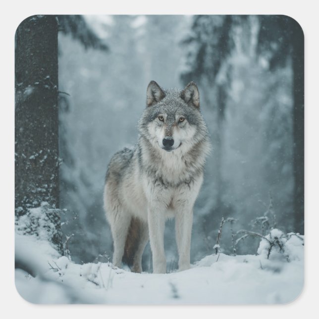 Wolf in Winter Square Sticker (Front)
