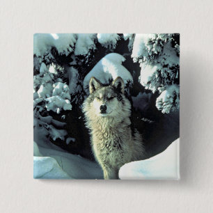 Wolf in Winter Stillness 2 Inch Square Button