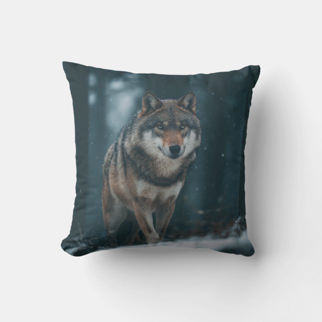 Wolf in Winter Throw Pillow (Front)