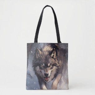Wolf in winter tote bag