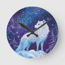 "Wolf in Winter under a Starry Night Sky"