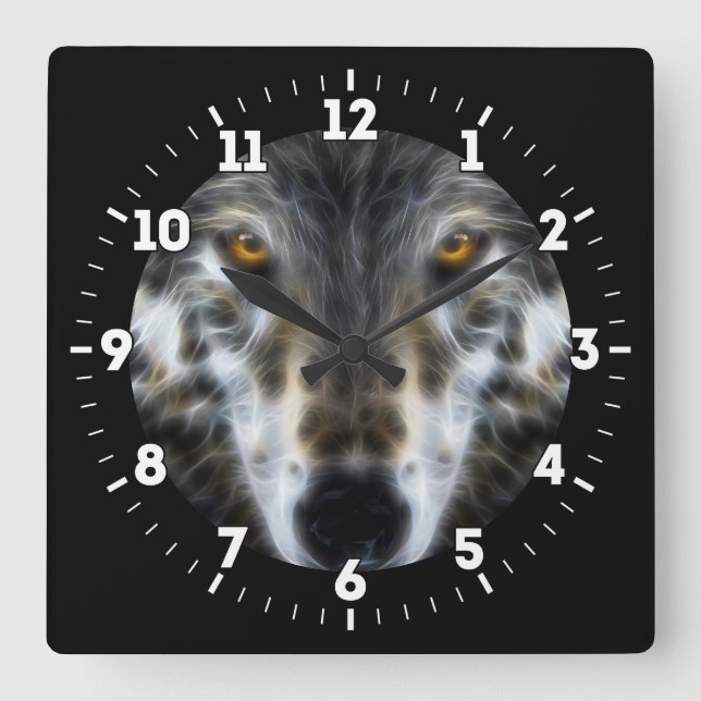 Wolf Inspirational graphic Portrait on a Square Wall Clock (Front)