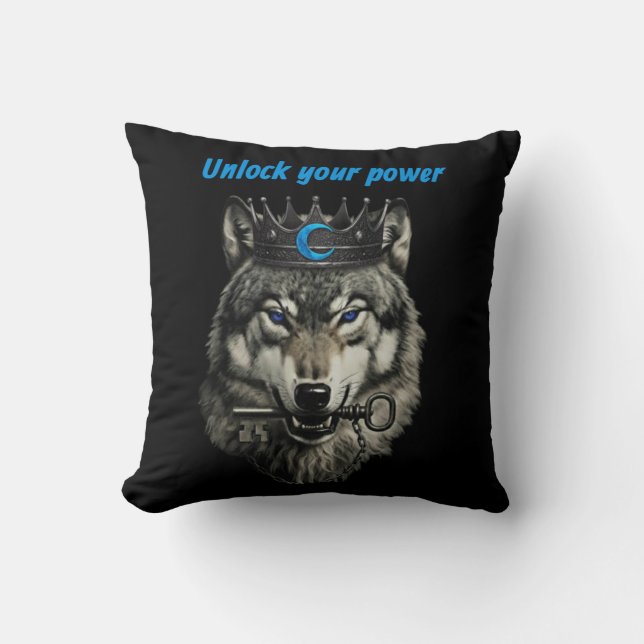 wolf king unlock your power throw pillow (Front)