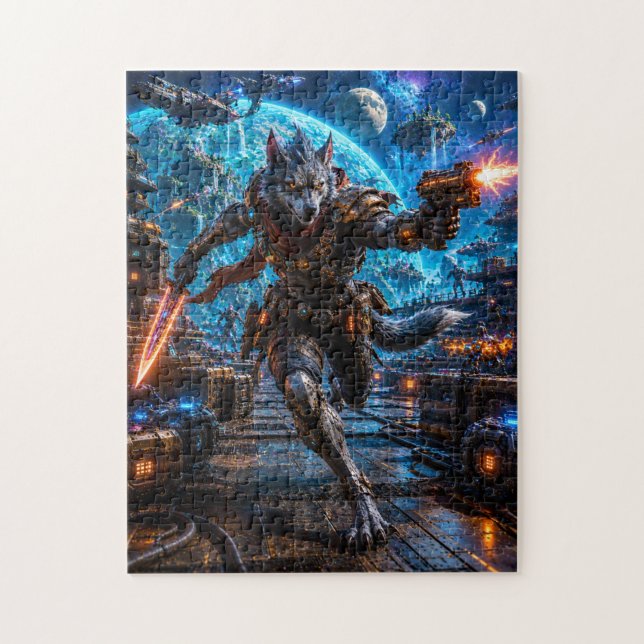 Wolf-Like Alien Pirate — Running Assault Jigsaw Puzzle (Vertical)