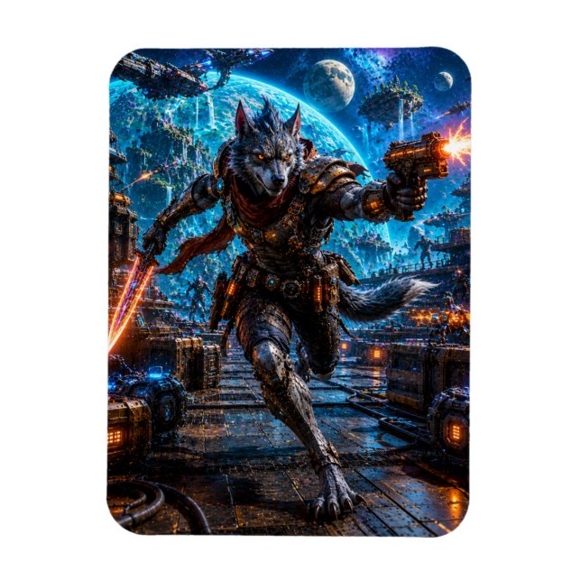 Wolf-Like Alien Pirate — Running Assault Magnet (Vertical)