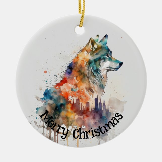 Wolf Logo Wolves Nature Custom Business Card Ceramic Ornament (Front)