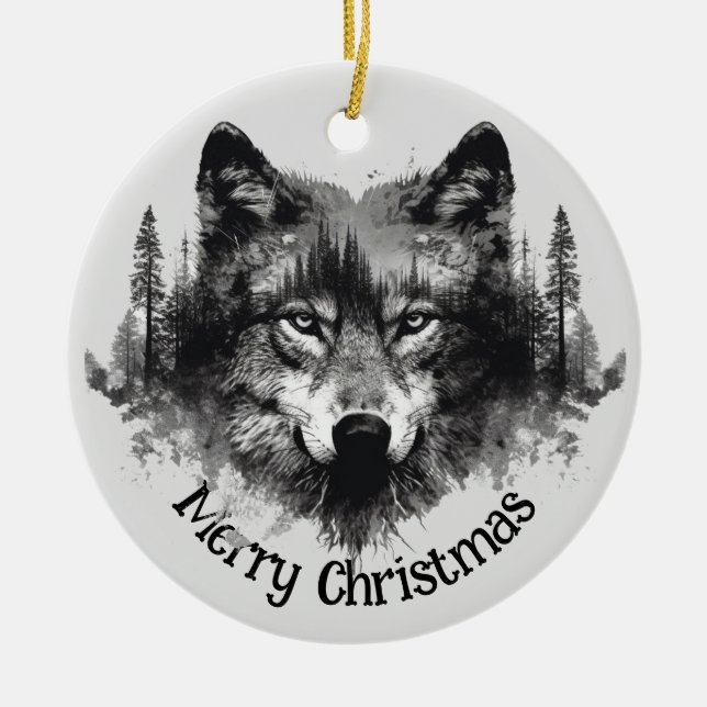 Wolf Logo Wolves Nature Custom Business Card Ceramic Ornament (Front)