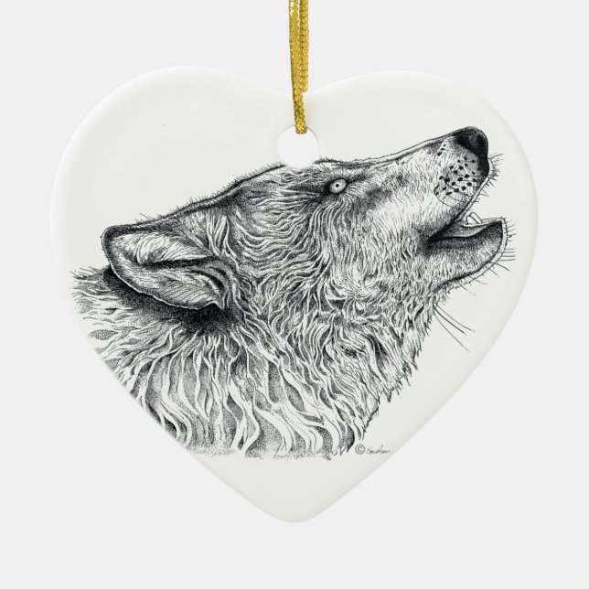 Wolf Love Ceramic Ornament (Front)