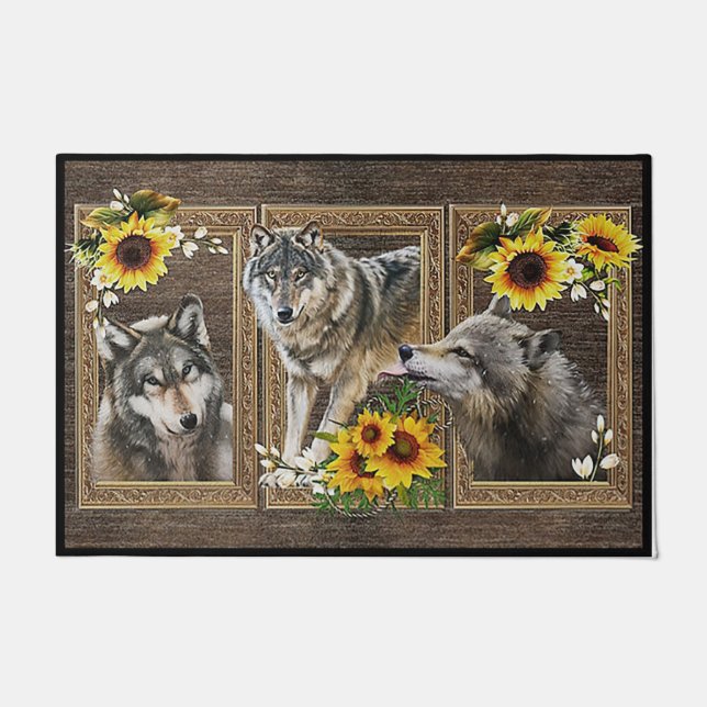 Wolf Lover Gift, Wolf Doormat, Sunflower Quotes Ma Doormat (Front)