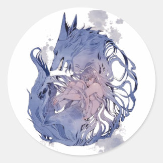 Wolf lover lady girl classic round sticker