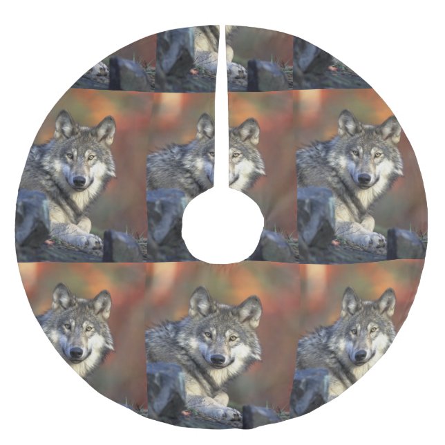 Wolf Lovers Christmas Brushed Polyester Tree Skirt (Front)
