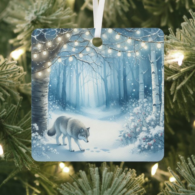 Wolf Magical Enchanted Christmas Forest  Metal Ornament (Insitu)