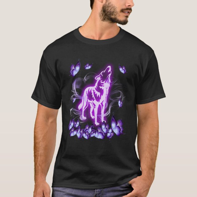 Wolf magical purple butterfly wolf T-Shirt (Front)