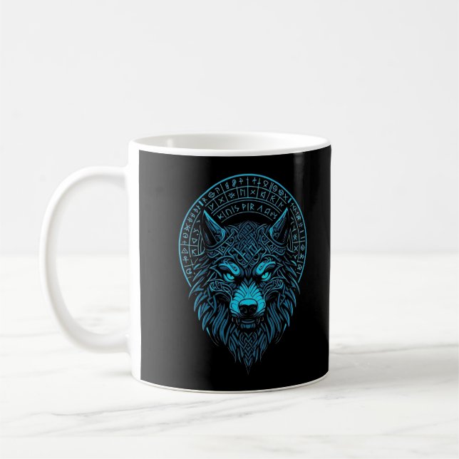 Wolf Mask Odin Runes Norse Compass Viking  Coffee Mug (Left)