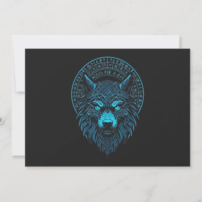 Wolf Mask Odin Runes Norse Compass Viking  Invitation (Front)