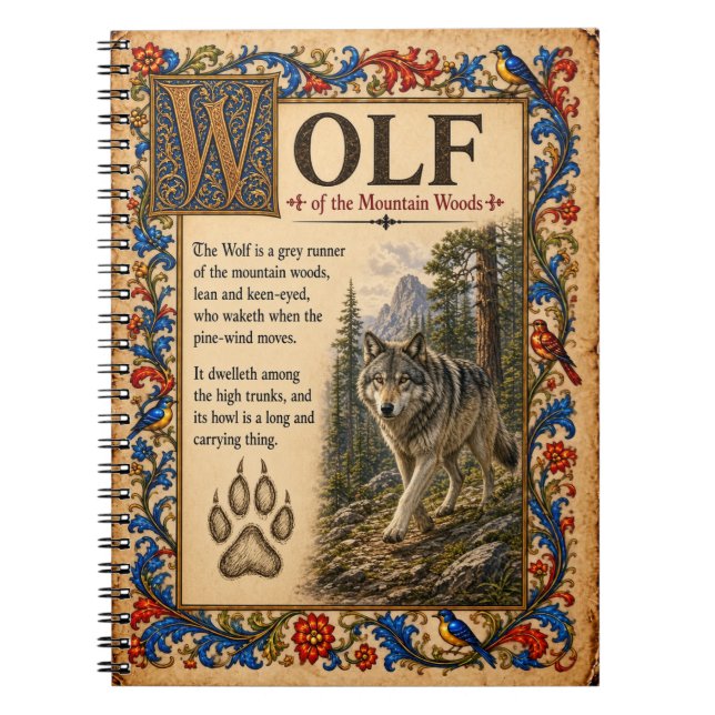 Wolf, Medieval Bestiary Art Notebook (Front)