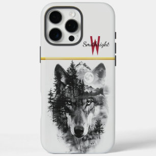 Wolf merges with moonlit forest scene iPhone 16 pro max case