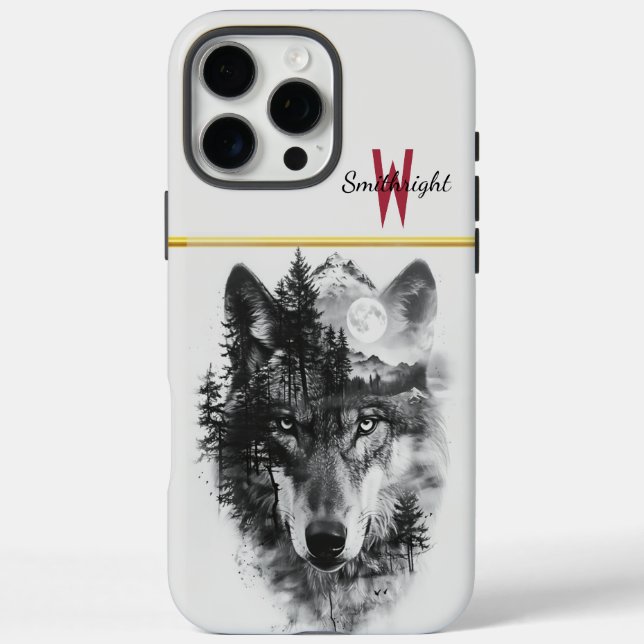 Wolf merges with moonlit forest scene Case-Mate iPhone case (Back)